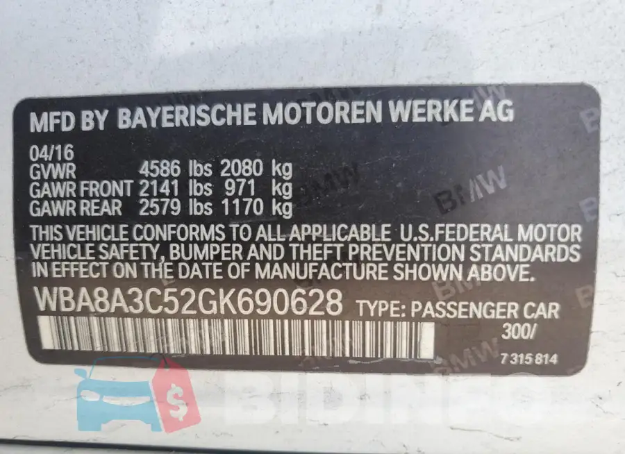 WBA8A3C52GK690628 Photo# 13