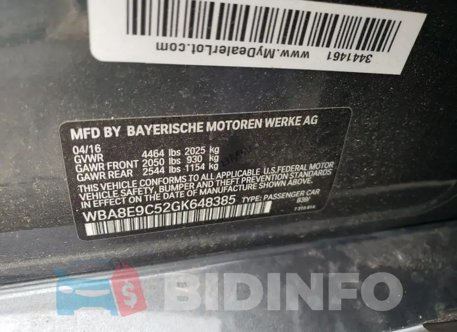WBA8E9C52GK648385 Photo# 12