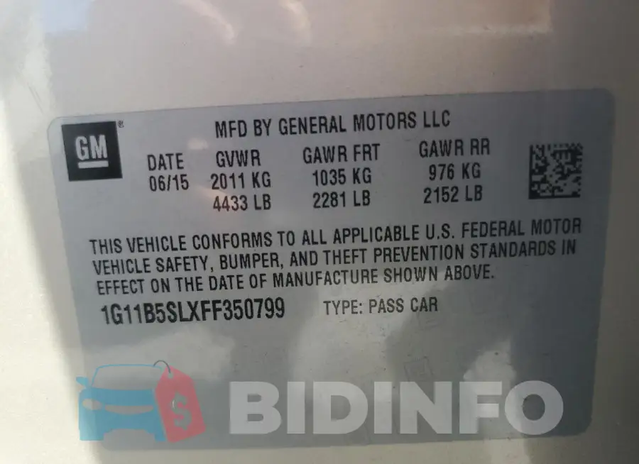 1G11B5SLXFF350799 Photo# 12