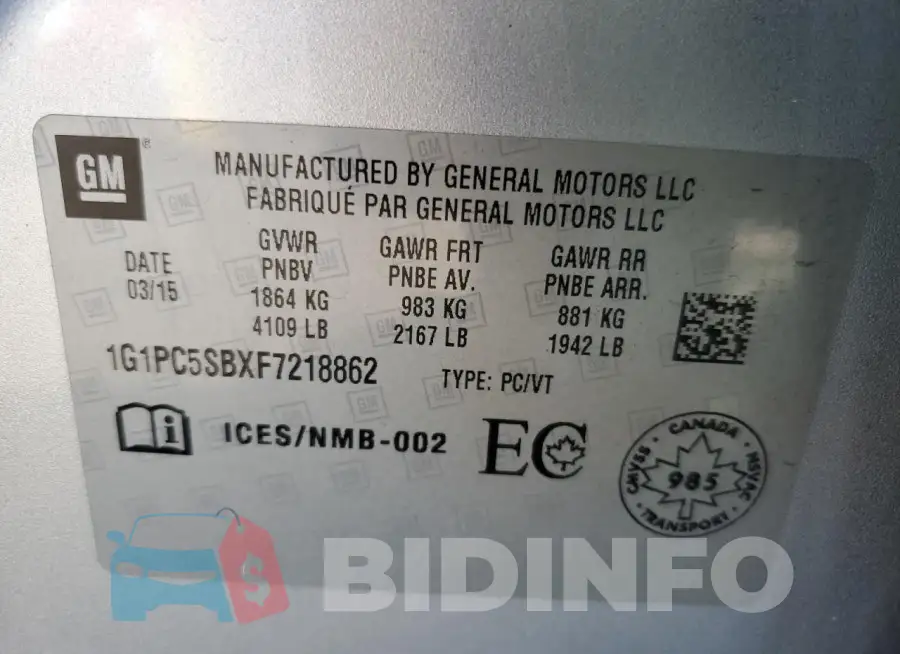 1G1PC5SBXF7218862 Photo# 13