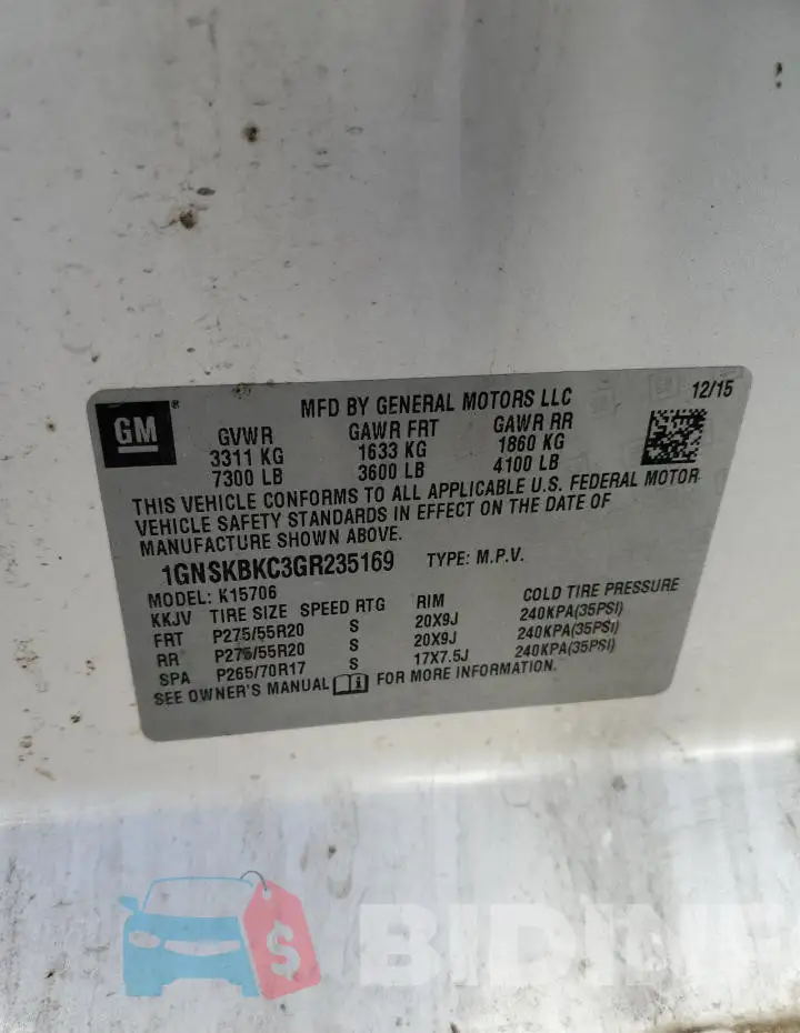 1GNSKBKC3GR235169 Photo# 13