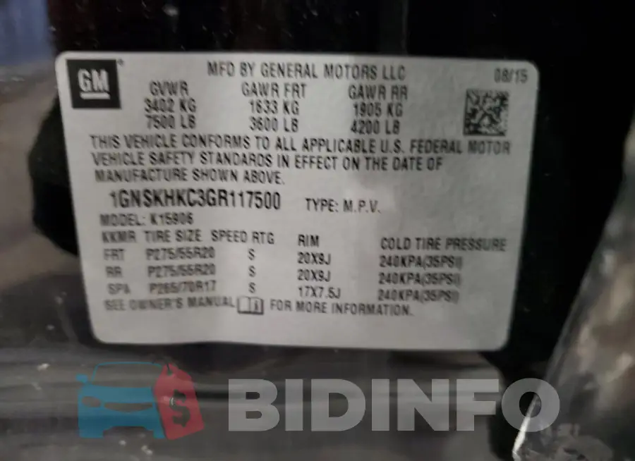1GNSKHKC3GR117500 Photo# 14