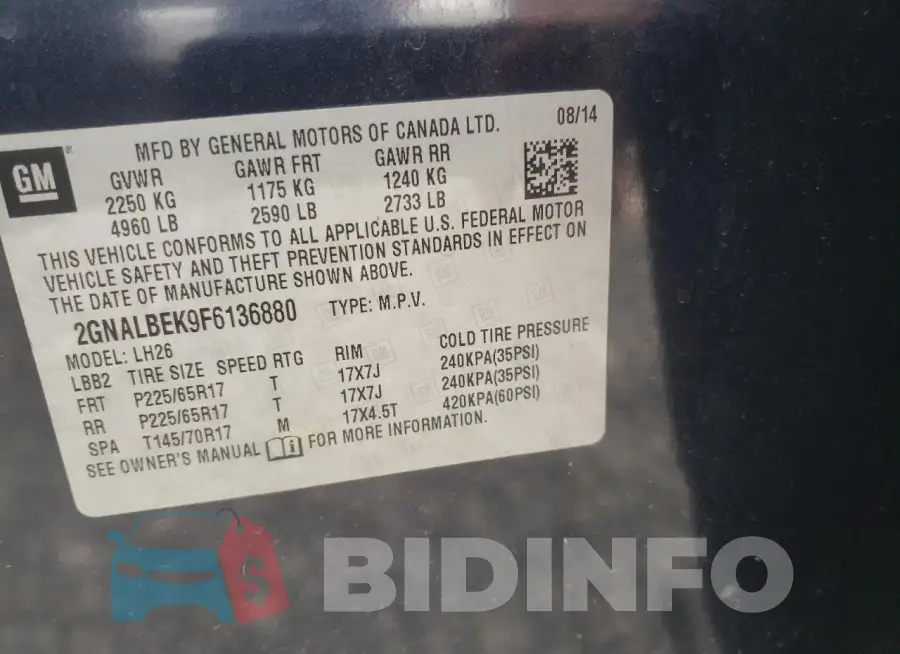 2GNALBEK9F6136880 Photo# 13