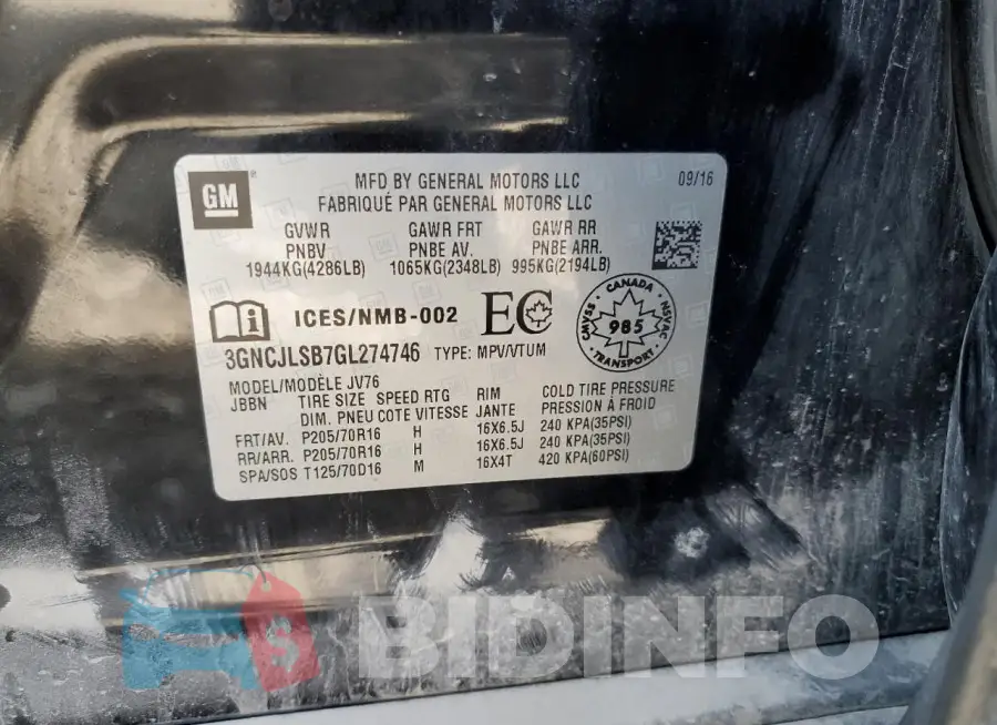 3GNCJLSB7GL274746 Photo# 13