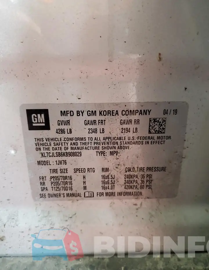 KL7CJLSB6KB908029 Photo# 13