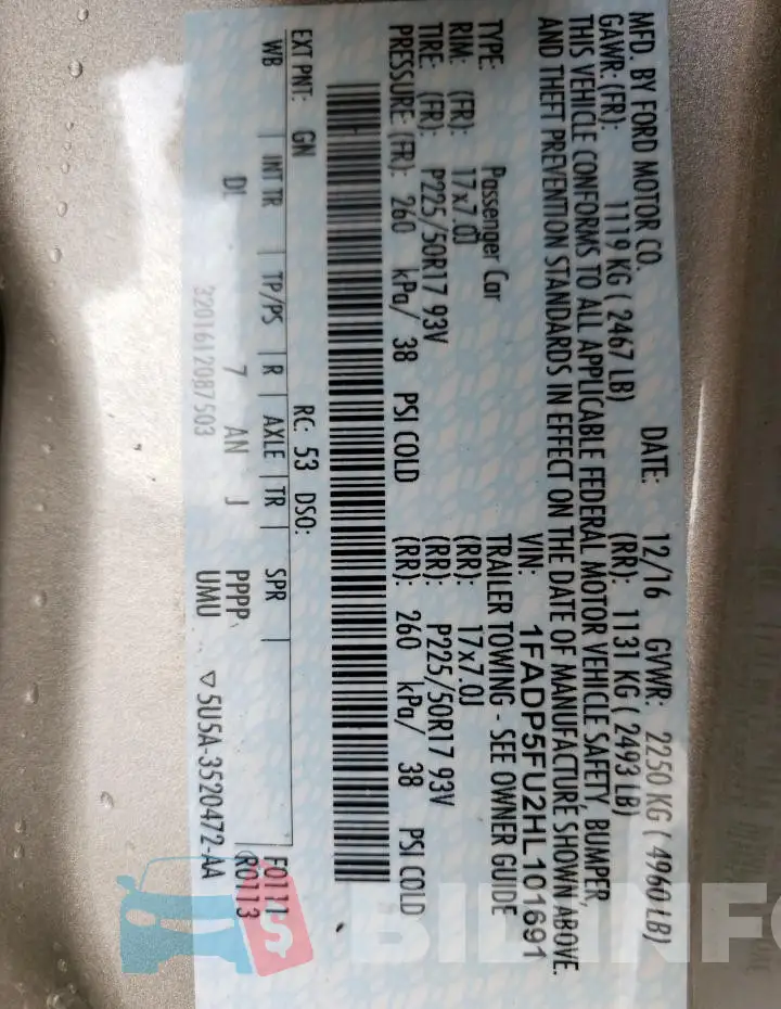 1FADP5FU2HL101691 Photo# 12