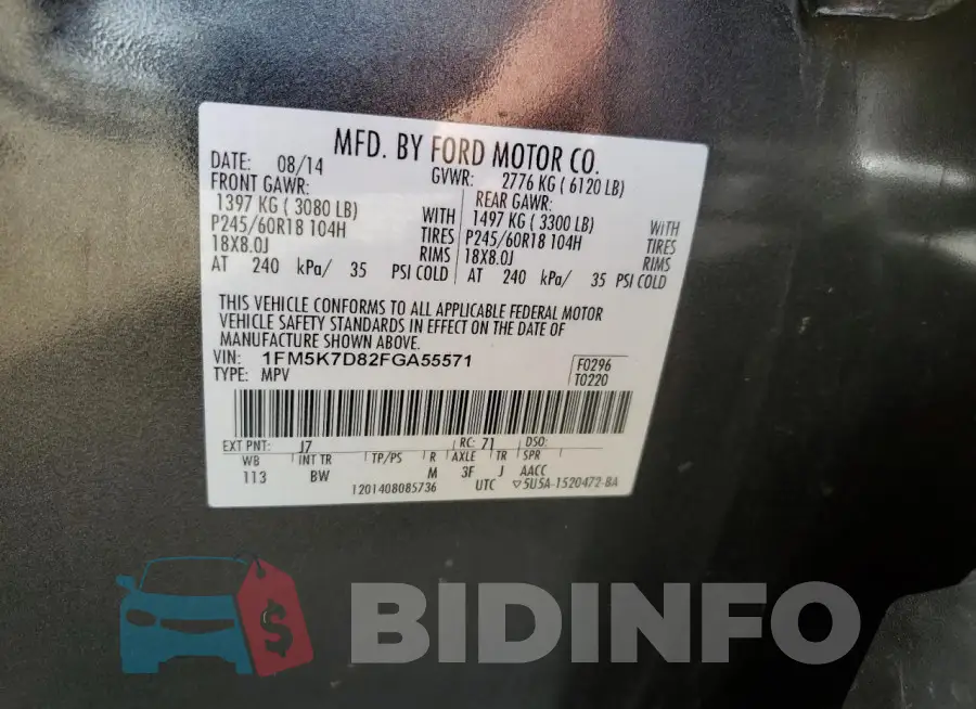 1FM5K7D82FGA55571 Photo# 13