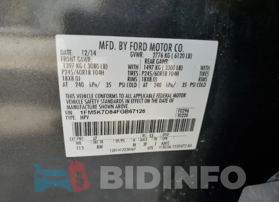 1FM5K7D84FGB67126 Photo# 13