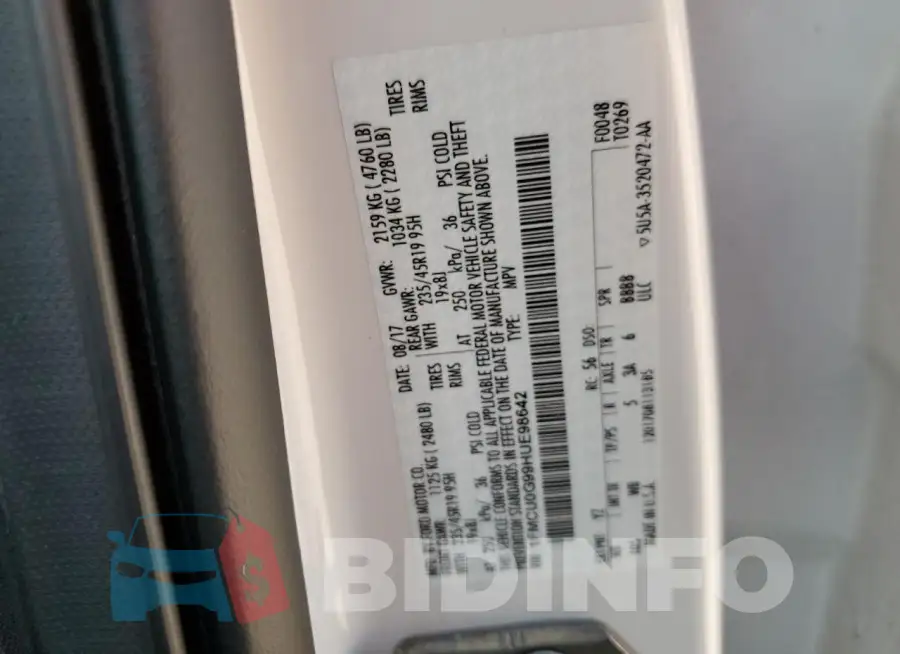 1FMCU0G99HUE98642 Photo# 14
