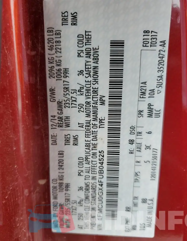 1FMCU0GX4FUB04525 Photo# 13