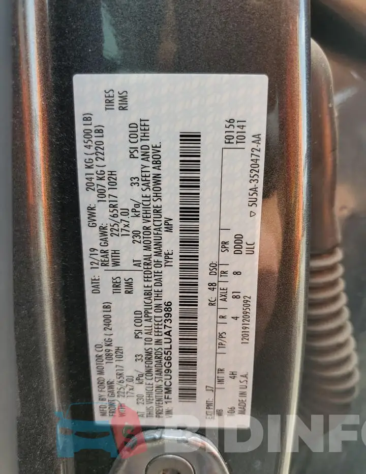 1FMCU9G65LUA73986 Photo# 13