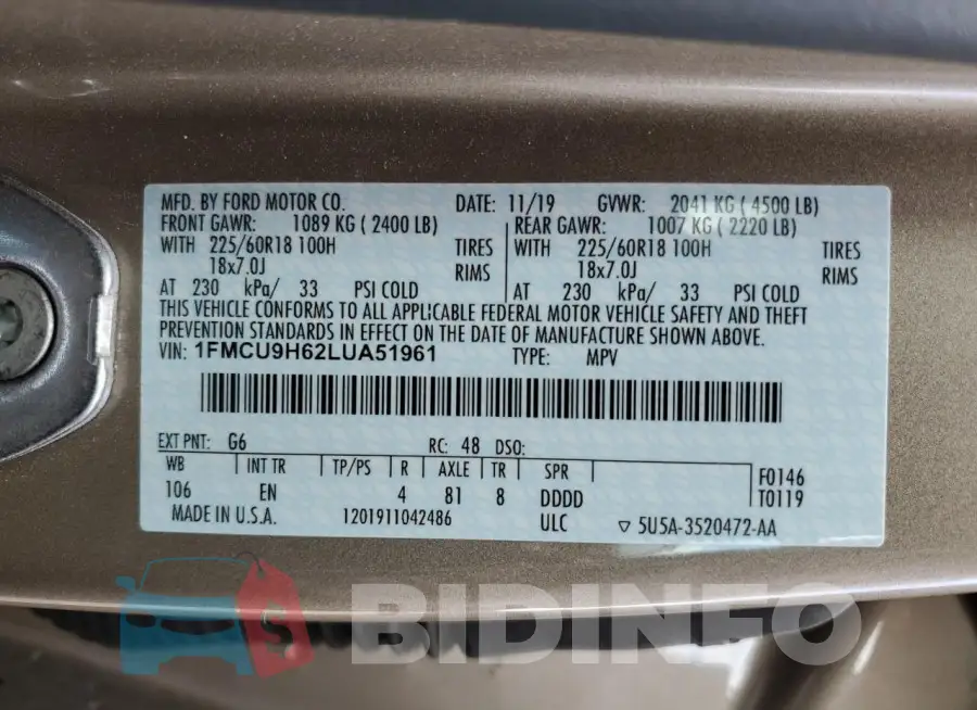 1FMCU9H62LUA51961 Photo# 13