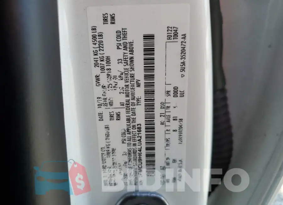 1FMCU9H64LUA21683 Photo# 13