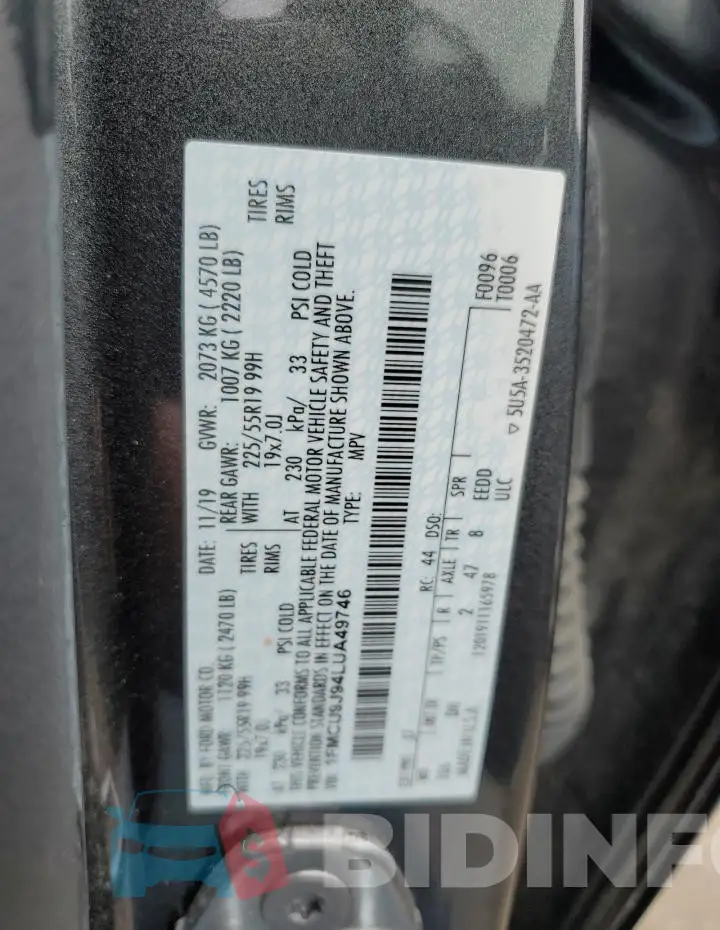 1FMCU9J94LUA49746 Photo# 14