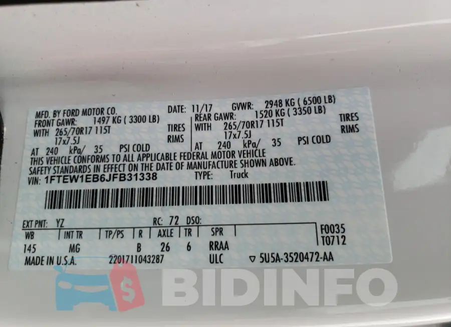 1FTEW1EB6JFB31338 Photo# 12