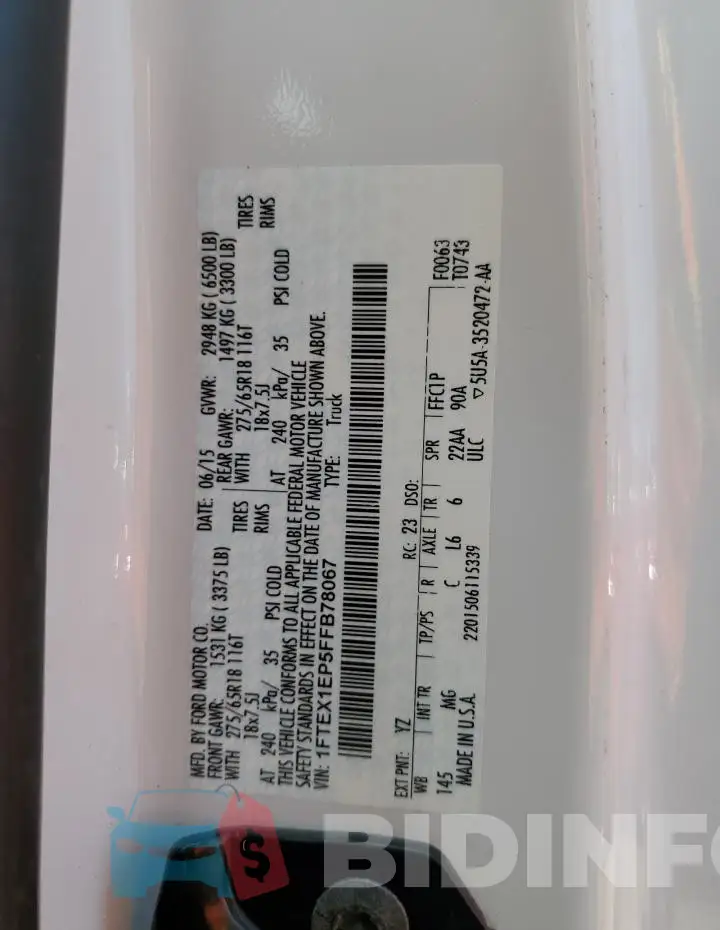 1FTEX1EP5FFB78067 Photo# 13