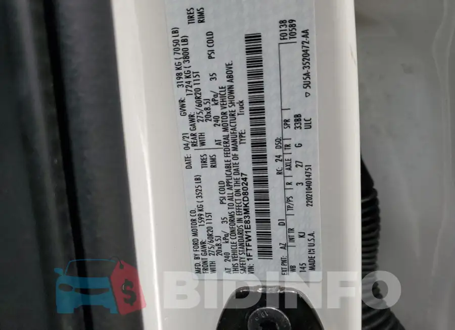 1FTFW1E83MKD80247 Photo# 12