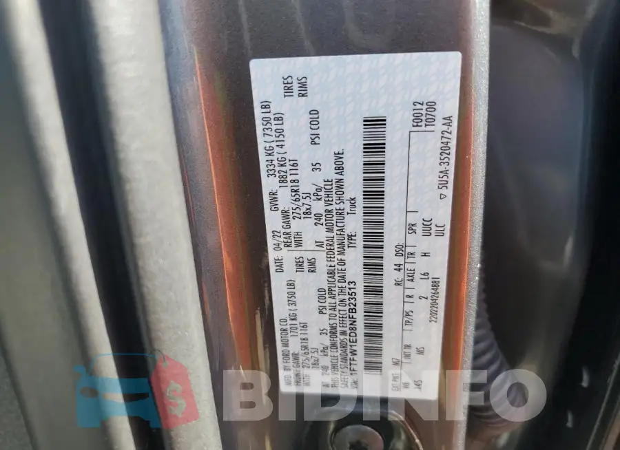 1FTFW1ED8NFB23513 Photo# 12