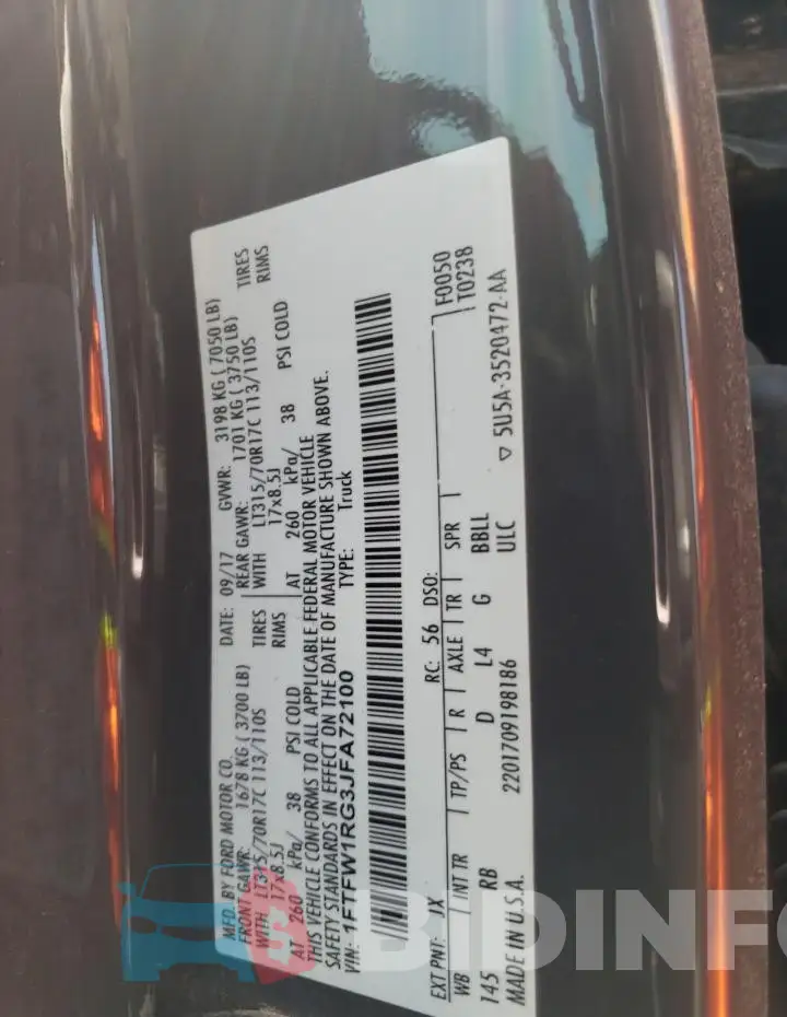 1FTFW1RG3JFA72100 Photo# 13
