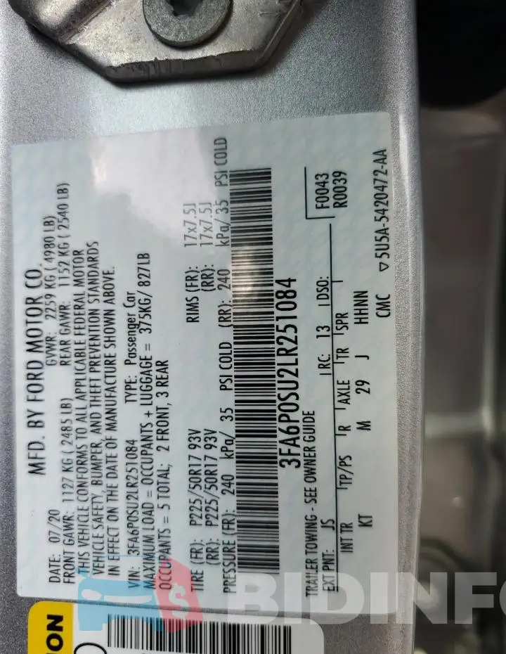 3FA6P0SU2LR251084 Photo# 12