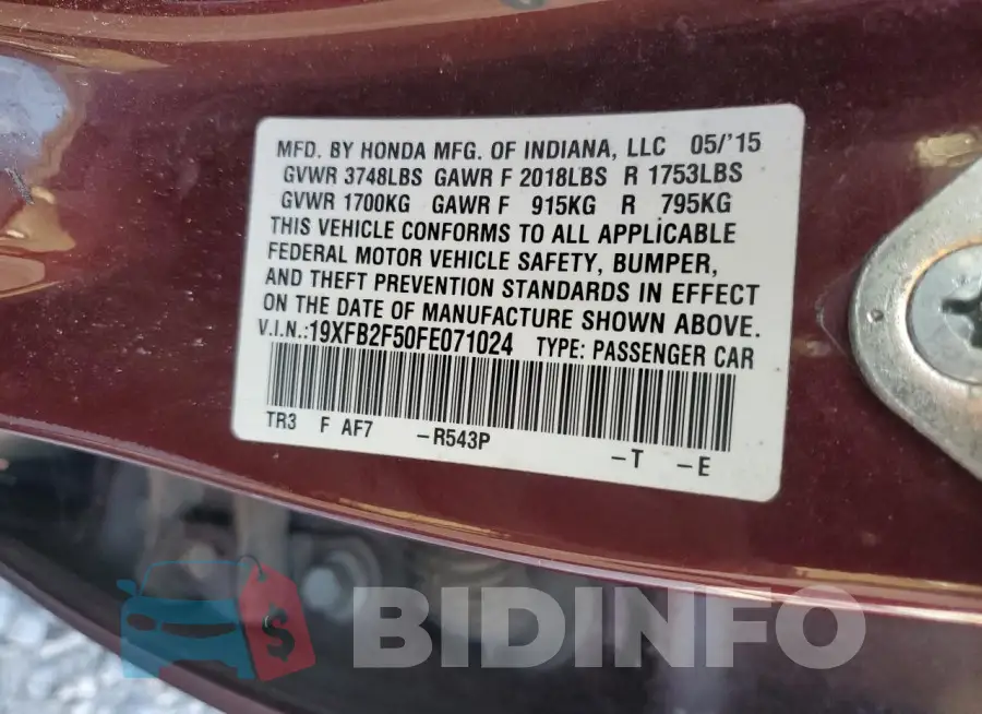 19XFB2F50FE071024 Photo# 12