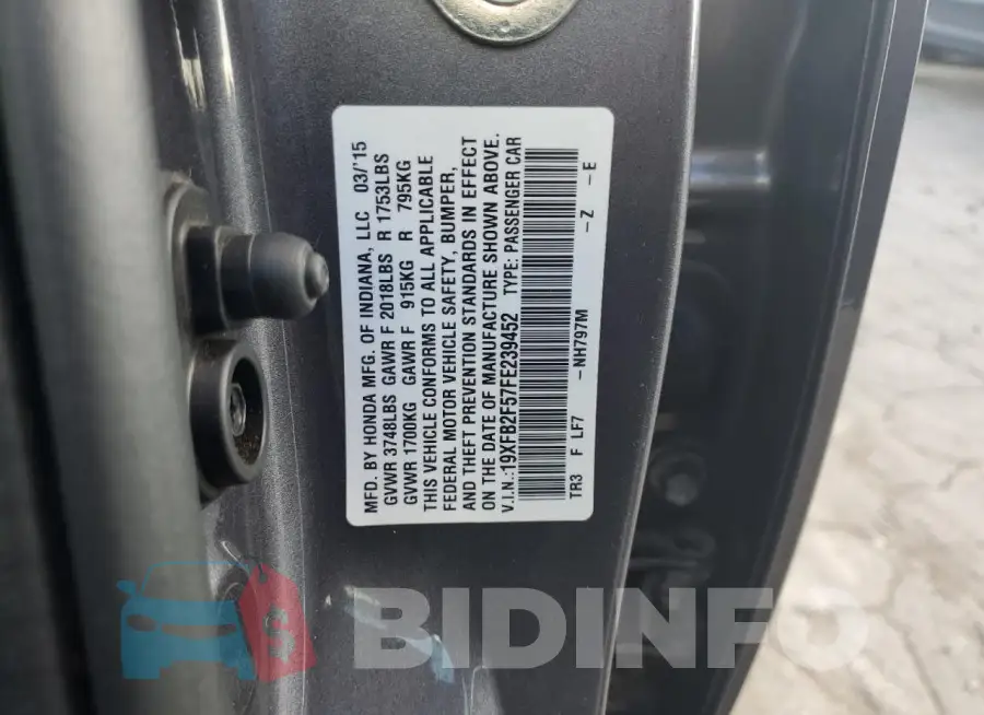 19XFB2F57FE239452 Photo# 12