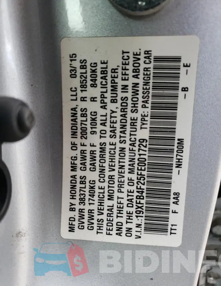 19XFB4F25FE001729 Photo# 13