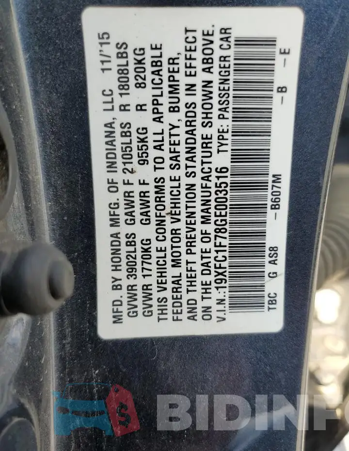 19XFC1F78GE003516 Photo# 13