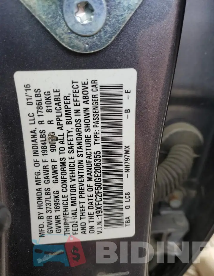 19XFC2F50GE206355 Photo# 12