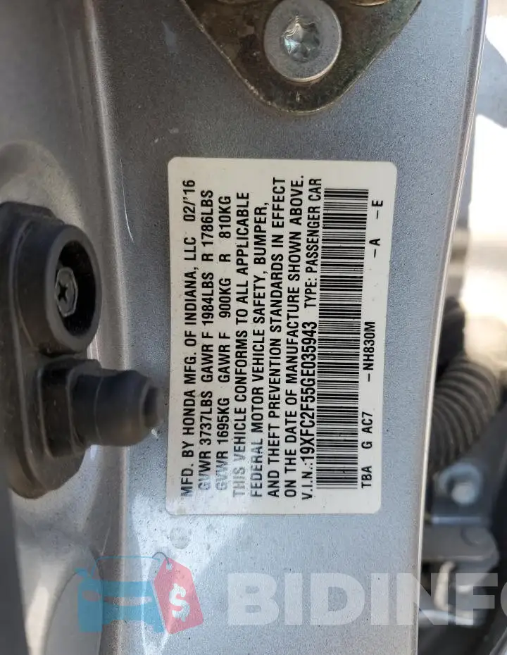 19XFC2F55GE035943 Photo# 13