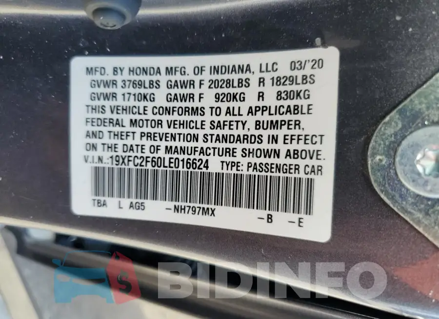 19XFC2F60LE016624 Photo# 13