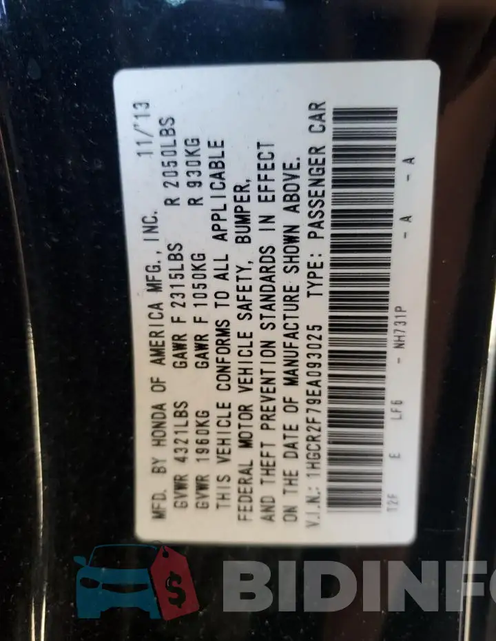 1HGCR2F79EA093025 Photo# 12