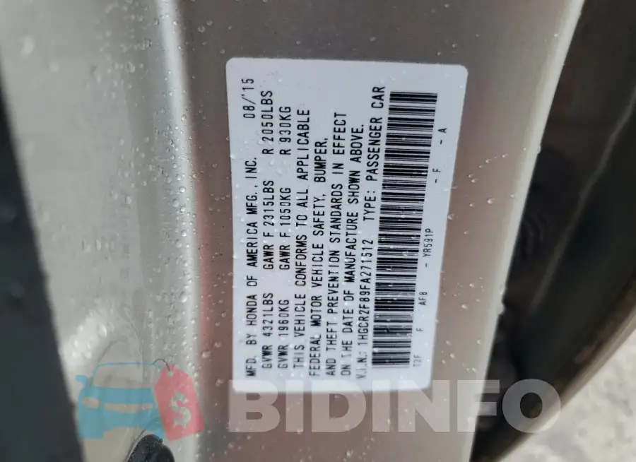 1HGCR2F89FA271512 Photo# 12