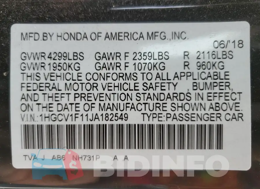 1HGCV1F11JA182549 Photo# 12