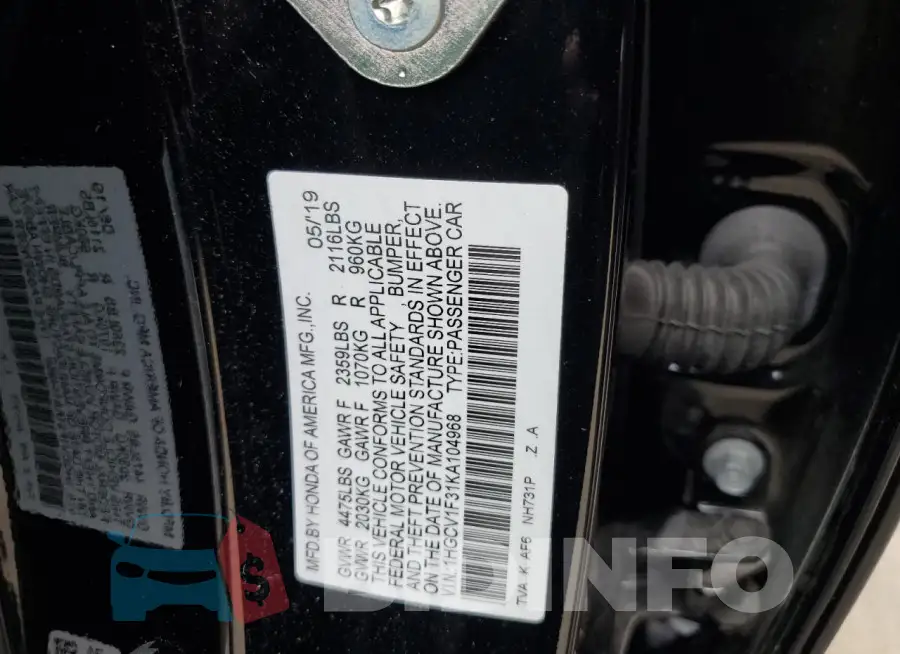 1HGCV1F31KA104968 Photo# 12