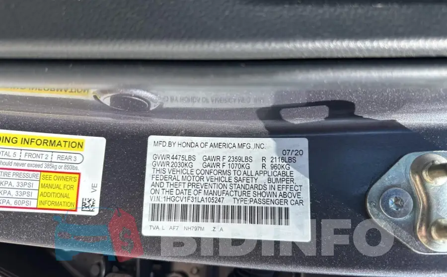 1HGCV1F31LA105247 Photo# 10