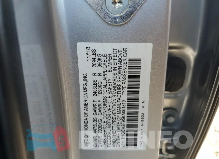 1HGCV2F95KA001319 Photo# 12