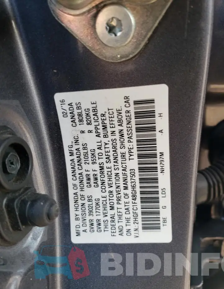 2HGFC1F48GH637503 Photo# 12