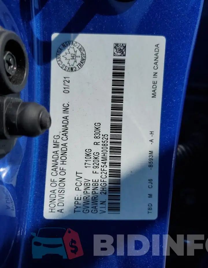 2HGFC2F54MH008525 Photo# 12