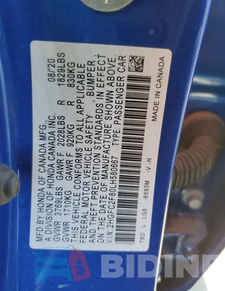 2HGFC2F80LH580667 Photo# 13