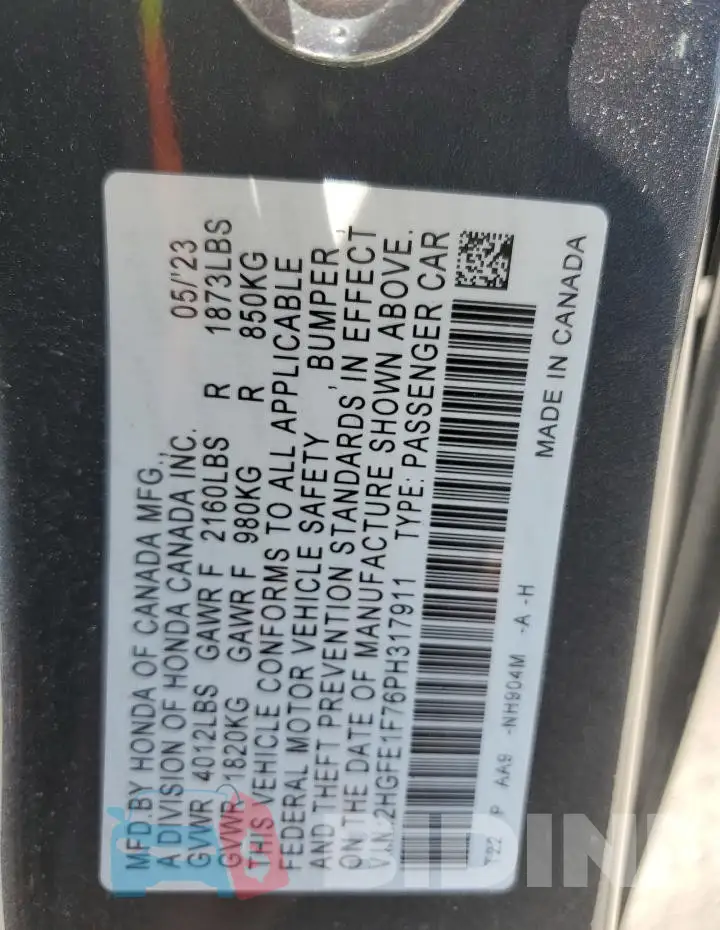 2HGFE1F76PH317911 Photo# 12
