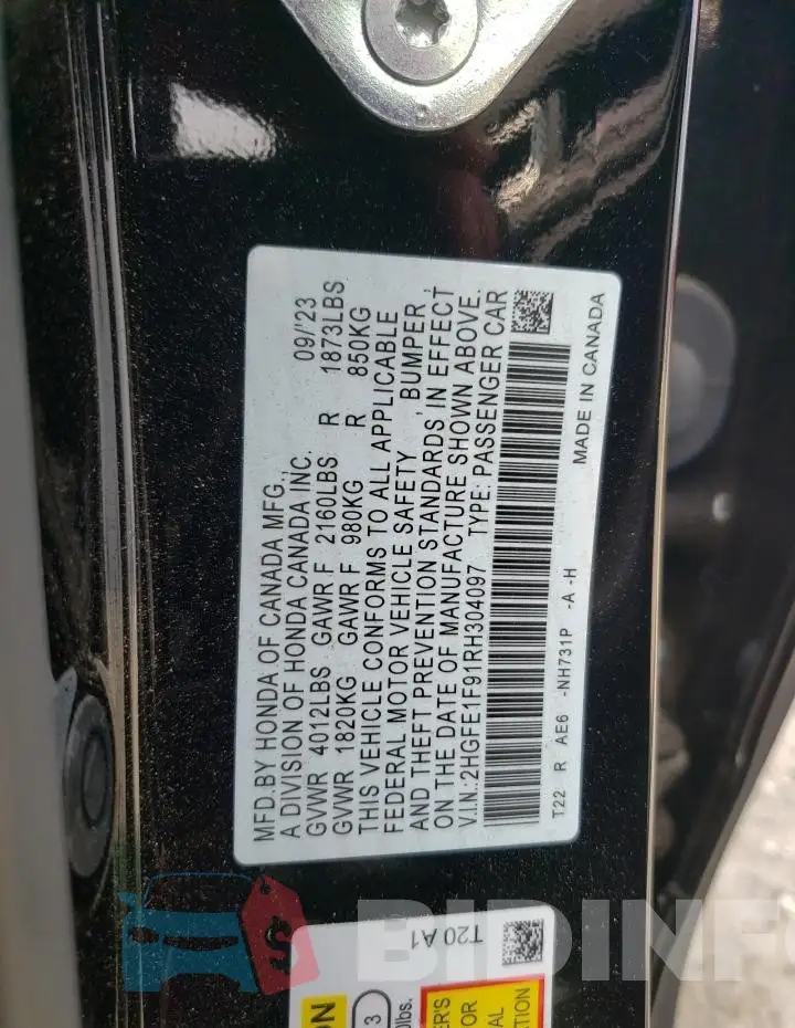 2HGFE1F91RH304097 Photo# 12
