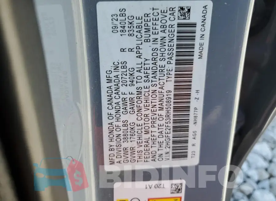 2HGFE2F53RH508919 Photo# 12