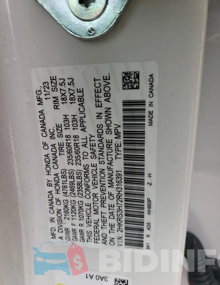 2HKRS3H72RH316391 Photo# 13