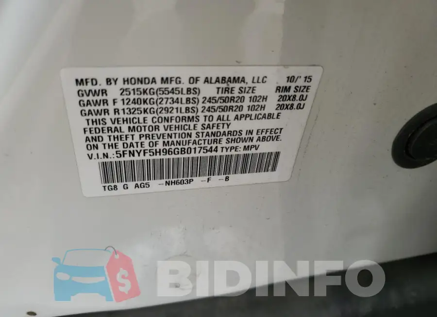 5FNYF5H96GB017544 Photo# 13