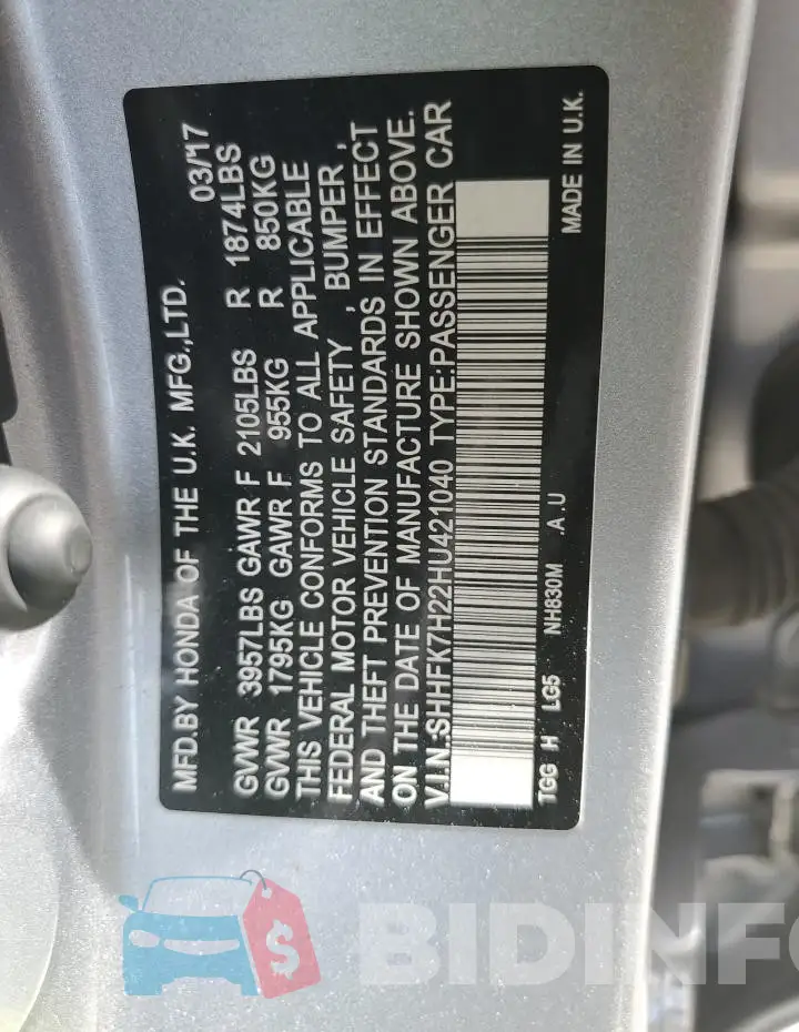 SHHFK7H22HU421040 Photo# 12