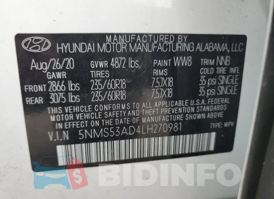 5NMS53AD4LH270981 Photo# 13