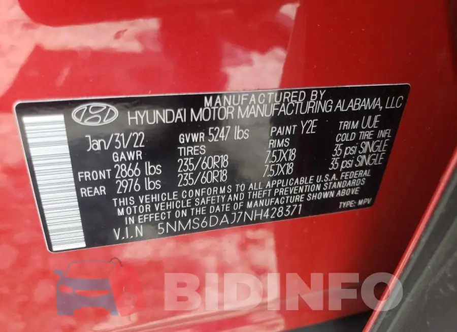 5NMS6DAJ7NH428371 Photo# 13