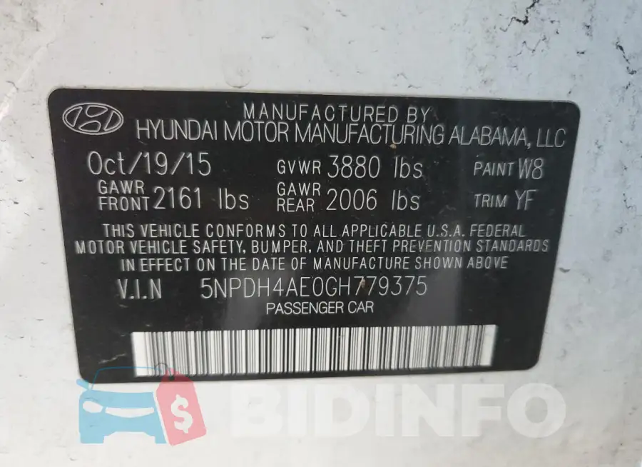 5NPDH4AE0GH779375 Photo# 12