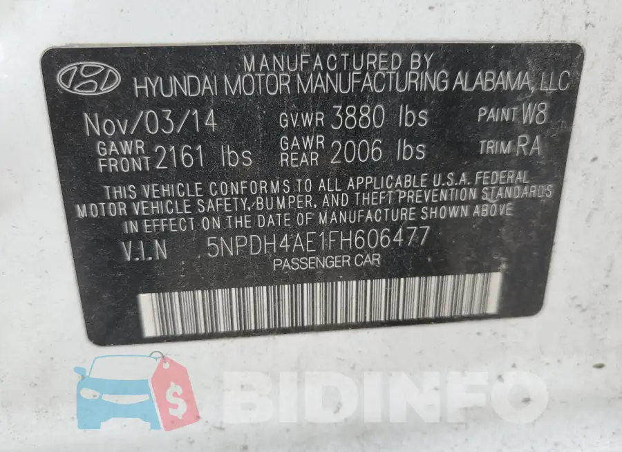 5NPDH4AE1FH606477 Photo# 12